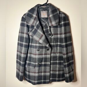 TNGT 76% WOOL plaid trench coat size large
